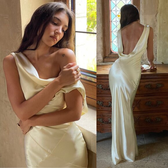 House‎ of CB Safaira Buttermilk Satin Draped Cowl Neck Maxi Dress Size XS - Picture 2 of 14